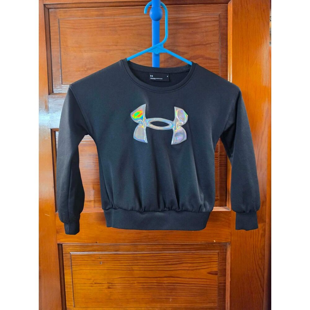 Under Armour Girls Black Crewneck Sweatshirt Size 6 Holographic Logo
